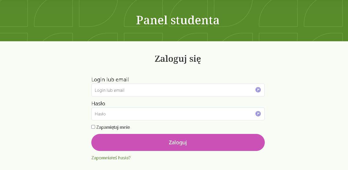 Logowanie do panelu studenta na platformie edukacyjnej 